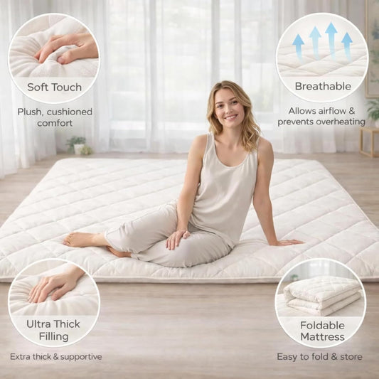 Zen.Rest Japanese Futon Mattress — 7-Layer Memory Foam, Foldable Floor Bed with Storage Bag