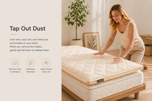 Weekly ritual — tap out dust to keep the futon fresh