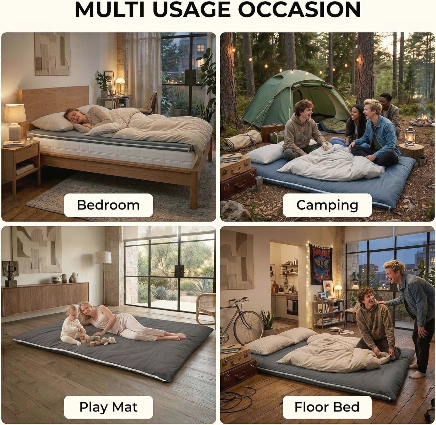 Zen.Rest futon used as bedroom, camping, play mat and floor bed
