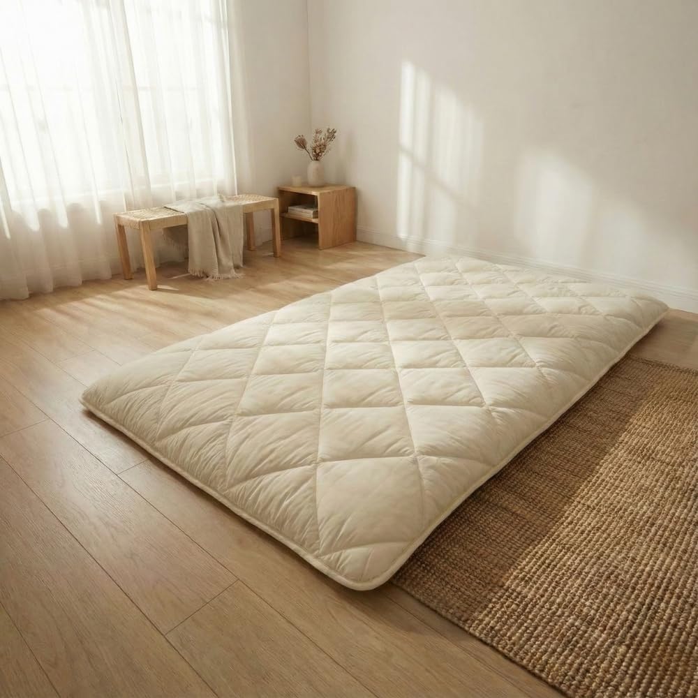 Zen.Rest Japanese Futon Mattress with Portable Storage Bag, Foldable Roll Up, Thick Tatami Mat,Floor Lounger Bed, Seven Layer Memory Foam, Floor Mattress Guest Sleeping Pad (King (U.S. Standard))