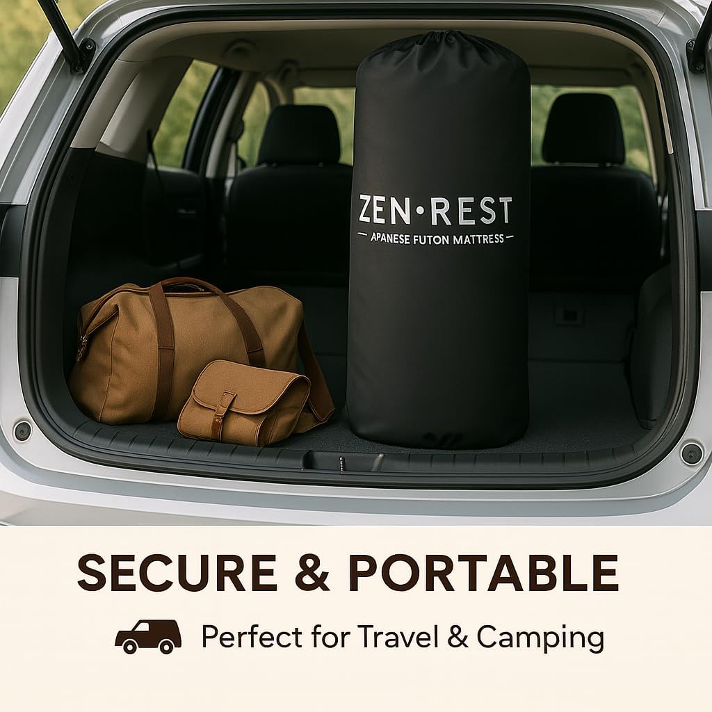 Zen.Rest Japanese Futon Mattress with Portable Storage Bag, Foldable Roll Up, Thick Tatami Mat,Floor Lounger Bed, Seven Layer Memory Foam, Floor Mattress Guest Sleeping Pad (King (U.S. Standard))