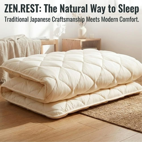 Zen.Rest Japanese Futon Mattress with Portable Storage Bag, Foldable Roll Up, Thick Tatami Mat,Floor Lounger Bed, Seven Layer Memory Foam, Floor Mattress Guest Sleeping Pad (Twin)