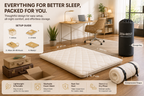 Setup guide and dimensions of the 7-layer futon mattress: 99 x 203 x 7 cm