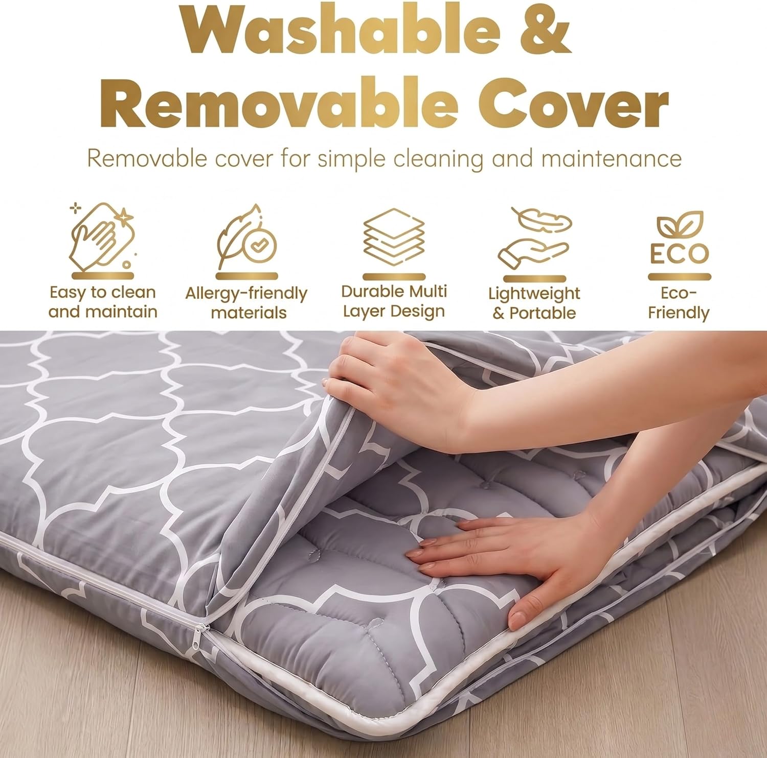 Washable and removable cover of the 9-layer grey futon mattress