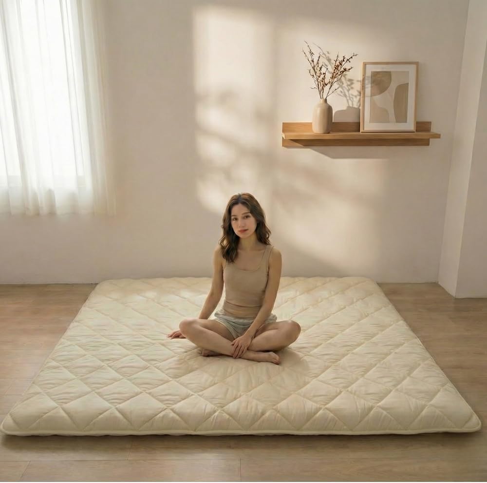 Zen.Rest Japanese Futon Mattress with Portable Storage Bag, Foldable Roll Up, Thick Tatami Mat,Floor Lounger Bed, Seven Layer Memory Foam, Floor Mattress Guest Sleeping Pad (King (U.S. Standard))
