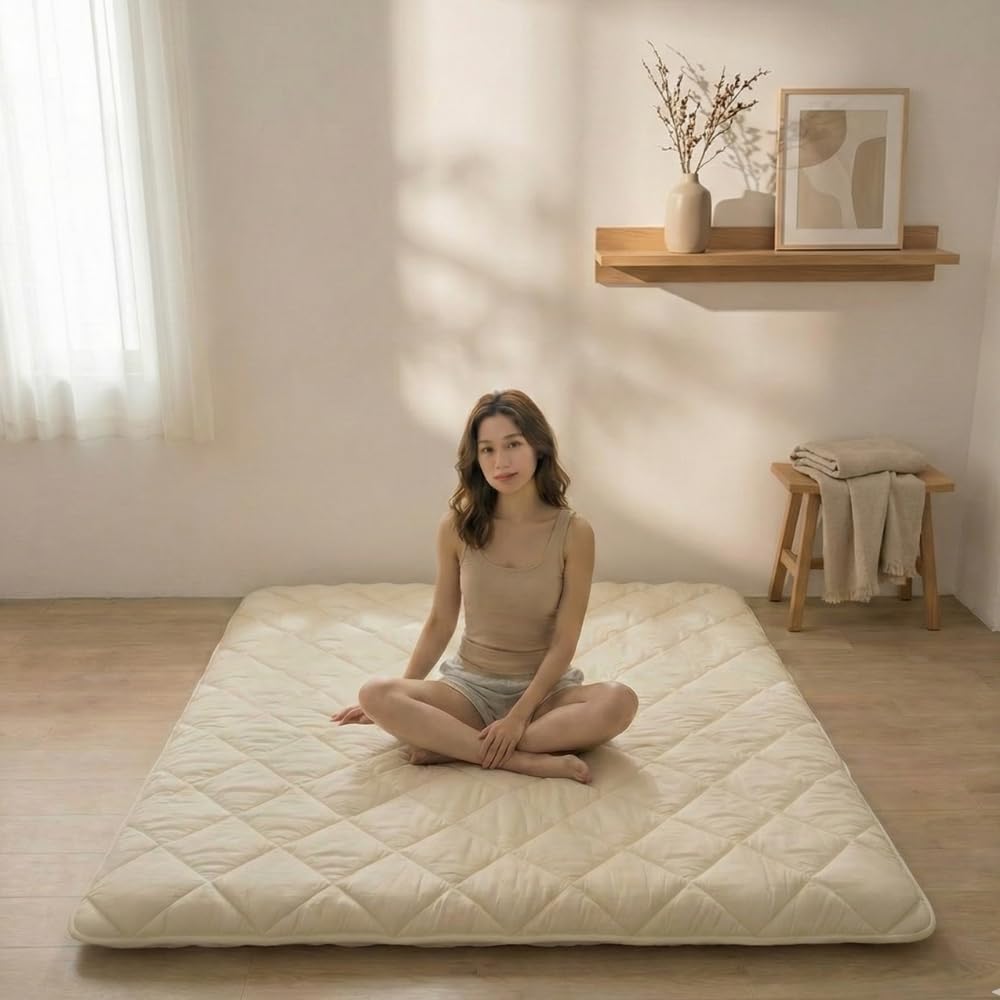 Zen.Rest Japanese Futon Mattress with Portable Storage Bag, Foldable Roll Up, Thick Tatami Mat,Floor Lounger Bed, Seven Layer Memory Foam, Floor Mattress Guest Sleeping Pad (Queen (U.S. Standard))