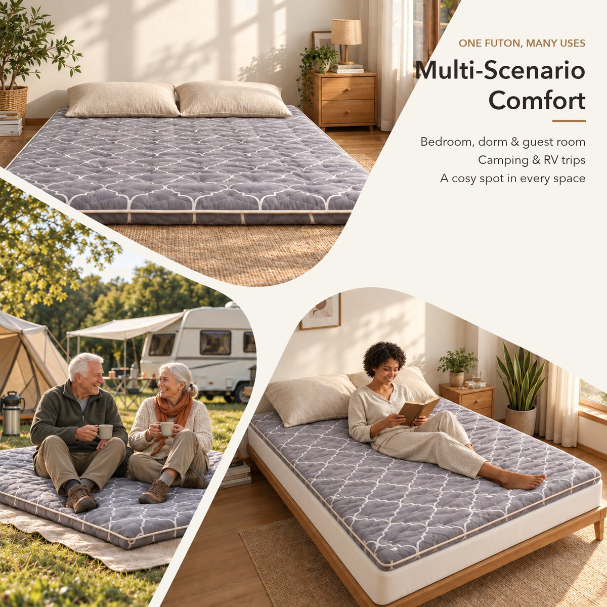 9-layer futon uses: bedroom, guests and camping