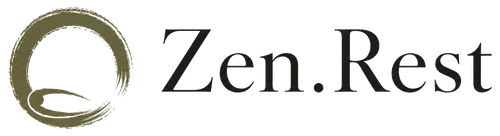 Zen.Rest logo - enso brush circle with wordmark, transparent background (header version)